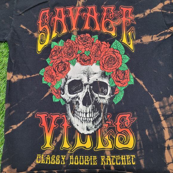 Savage-Vines Skull Rose Shirt Womens Small 18x22 Bleached Black - Picture 6 of 11